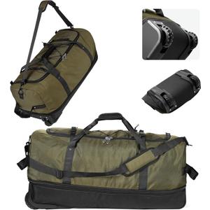 CONTAIL 32-Inch Rolling Duffle Bag, Expandable 110L-140L Capacity, Soft-Sided Foldable Design with Dual Wheels, No Traditional Telescoping Handle, for Travel, Business,Military Green