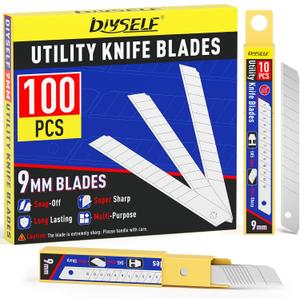 DIYSELF 100Pcs 9mm Utility Knife Replacement Blades, Snap Off Blades for 9MM Universal Box Cutters (60)