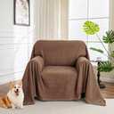 MYSKY HOME Chair Couch Covers Sectional Couch Covers for Pet Sofa Covers Non Slip Soft Couch Sofa Cover, Washable Furniture Protector Sofa Slipcover with Tassel Sofa Throws, 71"x91", Chocolate