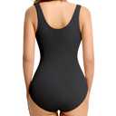 ciksob Shapewear Bodysuits for Women Tummy Control Wide Straps Body Shaper with V Neck Lace Seamless Body Suit (Black, Medium) (Black, M)