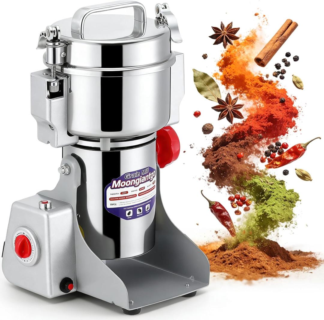 Moongiantgo 700g Grain Mill Grinder Commercial Spice Grinder 2500W Stainless Steel Electric Pulverizer Dry Grinding Machine for Wheat Corn Rice Pepper Herbs Coffee Beans (700g Swing, 110V)