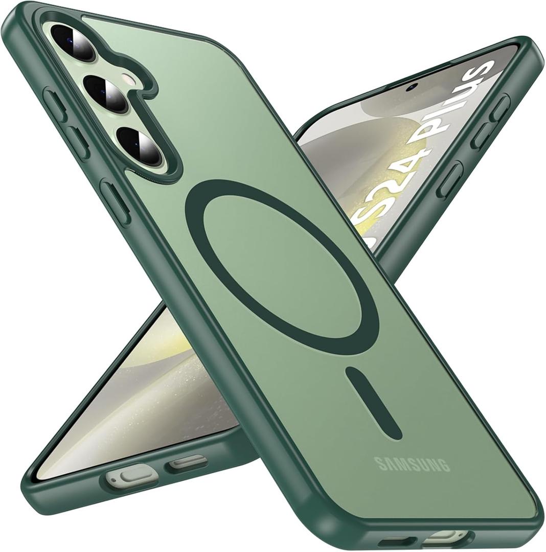for Samsung Galaxy S24 Plus Case 6.7'', Magnetic S24 Plus Case Compatible with Magsafe, [Military Grade Shockproof] Translucent Back Slim Bumper Cover Phone Case Galaxy s24 Plus case,Green