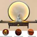 Wall-Mounted Buddha Statue Stand with LED, Small Buddhist Shrine Altar Table, Retractable Bamboo Prayer Offering Table for Living Room (Walnut Color, 23.6in)