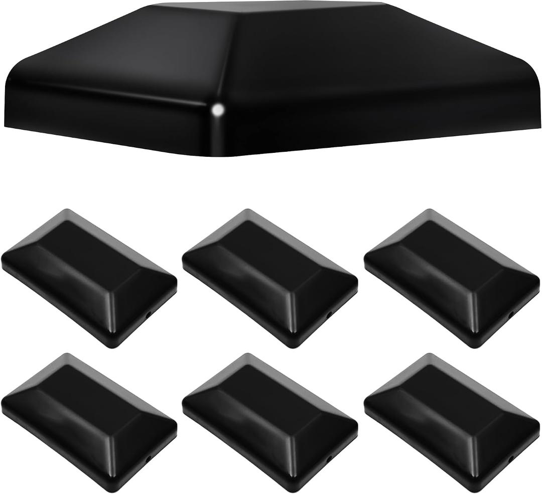 TonGass (6-Pack, Black) 4x6 (3 5/8"x 5 5/8") Wood Fence Post Caps, Wooden Fence Deck Post Covers, Durable Plastic Water-Proof and UV-Proof, Protect Wooden Poles from Cracking and Rotting