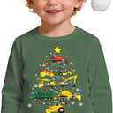 GLIGLITTR Toddler Boy Merry Christmas Shirts Construction Vehicle Truck Xmas Tree Long Sleeve Shirt Tops Kids Holiday Outfits
