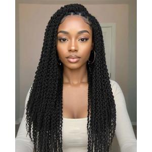 WIGER Full Double Lace Braided Wigs Two Twist Braid Curly Wig Black Spiral Coiled Braid Wigs Pre Plucked with Baby Hair Senegalese Braided Wig for Black Women 24 Inch