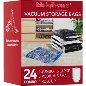 Vacuum Seal Bags for Clothing Travel & Home Storage, travel vacuum bags with pump, Store Blankets, Comforters, Pillows, Seasonal Clothes Compactly,24 Pack With Electric Pump
