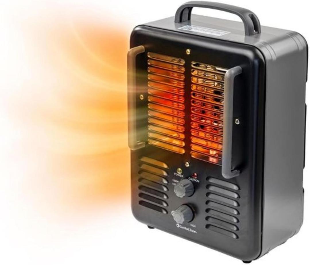 Comfort Zone Electric Portable Milkhouse Style Utility Space Heater with Adjustable Thermostat, Overheat Protection, and Safety Tip-Over Switch, Ideal for Garage or Greenhouse, 1,500W, CZ798BK (Black)
