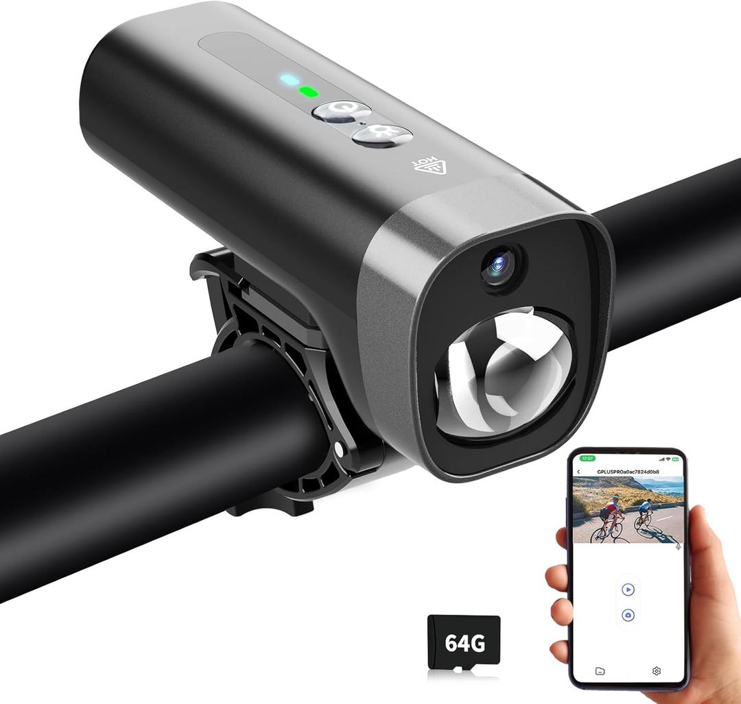 PARKVISION Bike Camera with Lights, HD 1080P Bicycle Video Camera, Loop & Emergency Recording,WiFi Motorcycle Dash Cam, 2600mAh Battery, 110 Wide Angle Camcorder, 3 Mode Beam Light, 64GB Card