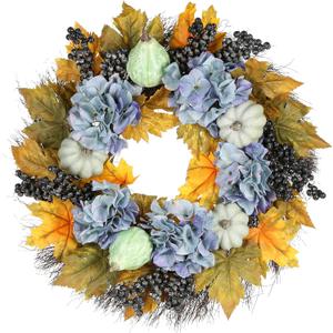Fall Wreath, 24 Inch Blue Fall Wreaths for Front Door Decor - Rustic Berry & Pumpkin Outdoor Decorations