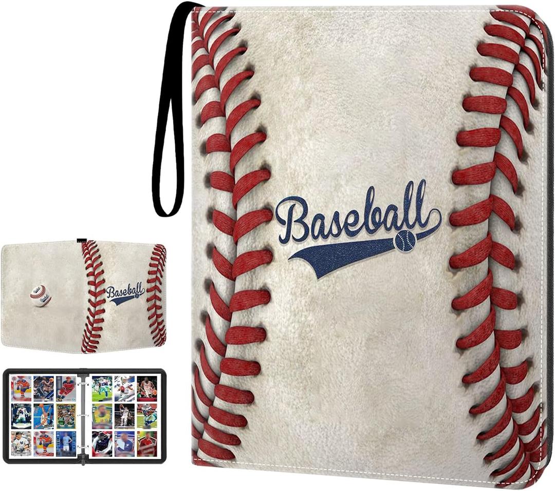 Baseball Card Binder 900 Pockets, 50 Sleeves Large Baseball Binder 3 Ring Zipper Trading Cards Holder 9 Pocket, Sport Card Collection Book Storage Organizer, Album Folder Protector Collector