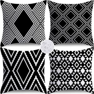NIGHTWISH Outdoor Waterproof Pillow Covers 18x18 Set of 4 Black and White Modern Geometry Decorative Outdoor Throw Pillows Boho Cushion Cases for Patio Furniture Bench Couch Sunbrella
