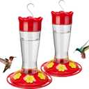 Kingsyard 2 Pack Glass Hummingbird Feeder for Outdoors Hanging - 6 Bee Guard Feeding Ports & Built-in Ant Moat, Wild Bird Feeder for Outside Garden Yard Patio 14 Oz, Updated Red