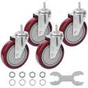 Finnhomy Swivel Caster Wheels 5 Inch Threaded Stem Casters Set of 4 Heavy Duty 3/8"-16 x 1" Anti-wear Polyurethane Industrial Castor Wheels for Cart/Furniture Load Bearing 2200 Lbs Smooth Casters Red