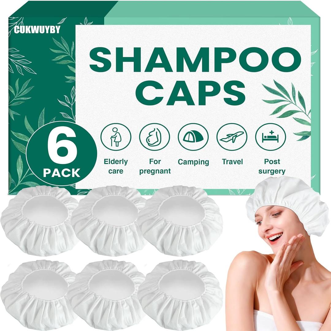 6 Pack Shampoo Caps No Rinse Waterless Shampoo Caps Hair Wash Caps Shampoo and Condition Cap for Bedridden Patients, Elderly, Adults