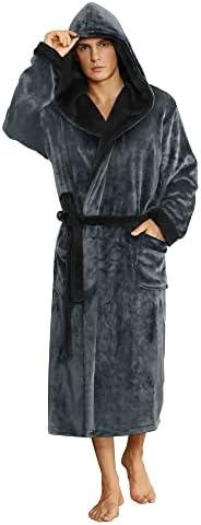 U2SKIIN Mens Hooded Robe, Plush Robes for Men Long Fleece Bathrobe 42-46