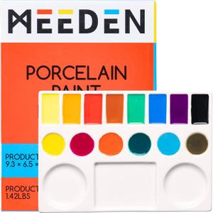 MEEDEN Ceramic Watercolor Palette,17-Well White Porcelain Mixing Tray Artist Painting Palette, Rectangle Painting Tray Palettes for Watercolor Gouache Acrylic Painting 9" x 6.5"