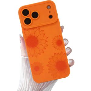 for iPhone 17 Pro Max Case Orange Flowers Floral Print | Shockproof Soft Silicone TPU Protective Cover for Girls Women, Fashion Design with Camera Protection, Wireless Charging