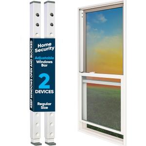Adjustable Sliding Door Security Bar & Window Safety Bar, Durable Security Door Stopper for Apartment & Home Protection, Child Safety Lock & Works Great with Window Alarms  Regular  (2 Devices)