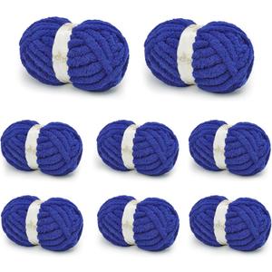 Chunky Yarn for Hand Knitting, Chunky Chenille Blanket Yarn for Crocheting, Bulky Soft Fluffy Chenille for Blanket Project, 8 Pack of 8oz/25yds, Klein Blue