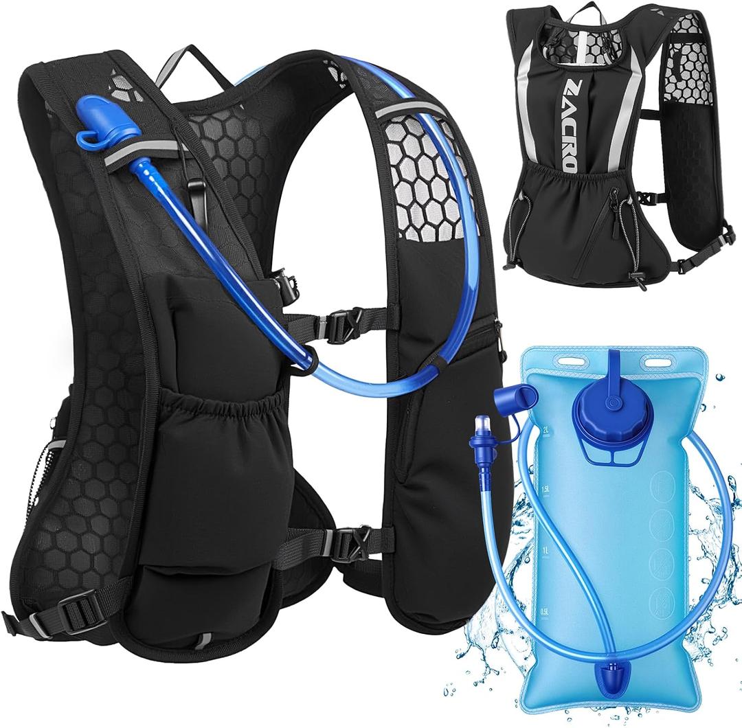 Zacro Running Hydration Vest Backpack, Running Vest with 2L Water Bladder for Men Women, Lightweight Water Backpack for Running, Hiking, Climbing, Camping, Cycling