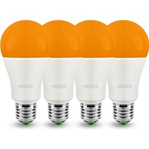 HEKEE Dusk to Dawn Light Bulbs A19 8W 900 Lumens, Outdoor Porch Lights, 60 Watt Equivalent, Amber LED Orange-Yellow Sensor Bulb, Security Bulb(Auto On/Off), E26 Screw Base(4 Pack) (2000k Warm Amber Glow)