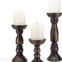 Farmhouse Wooden Candle Holders for Pillar Candles Set of 3, Rustic Wood Candle Holder Table Centerpiece Decor, 12'' 9'' 6'' Vintage Tall Candle Stand Decorative, Dark Brown