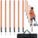 Agility Training Poles Set (Rubber Base with 3.3ft/1m to 4.9ft/1.5m Poles) (6 Orange Poles)