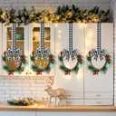 Crowye 12 Pcs Small Mini Christmas Cabinets Wreaths for Kitchen with Ribbon 10'' Hanging Artificial Green Leaves Decor Berry for Window Front Door Kitchen Wall Decor (Black and White)