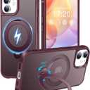 HuwaiH 360 Rotatable Magnetic Ring Stand for iPhone 12/12 pro Case, Compatible with MagSafe, Military-Grade Shockproof, Anti-Scratch Matte Translucent Phone Case(Burgundy)