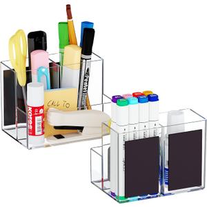 Marbrasse Acrylic Magnetic Pen Holder, 2 Pack Dry Erase Marker Holder, Magnetic Whiteboard Pencil Holders for Refrigerator, Locker, School and Office,Clear
