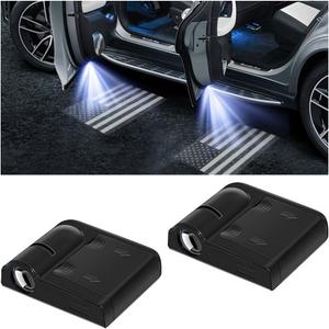 2PCS American Flag Car Door Lights Logo Projector, LED Wireless Vehicle Door Welcome Courtesy Light, Patriotic Automotive Sensor Ghost Shadow Lamp, Universal for Most Cars (Black)