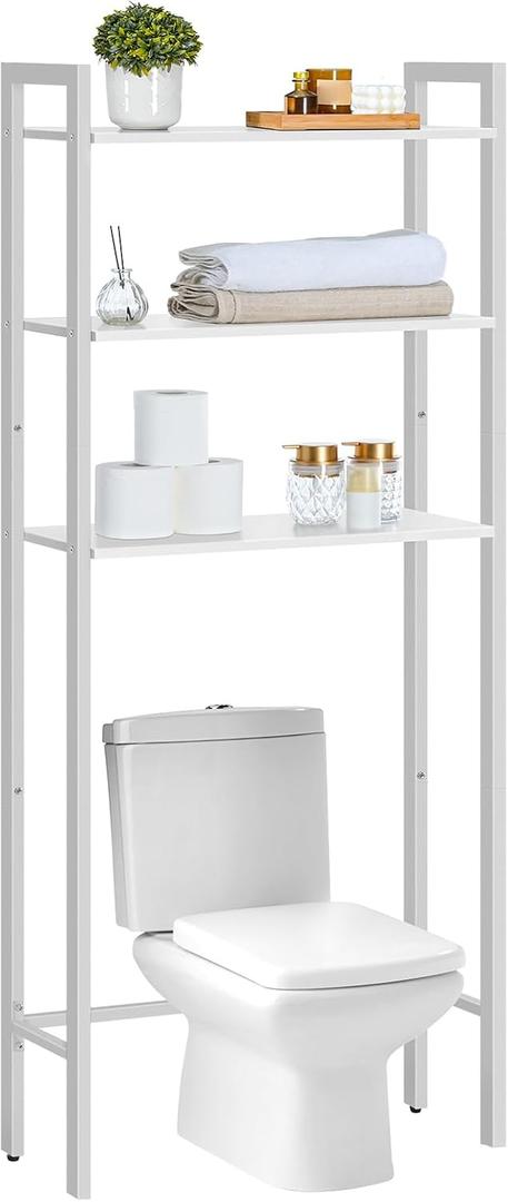 HOOBRO Over The Toilet Storage, 3-Tier Bathroom Organizer Shelf Over Toilet, Freestanding Bathroom Storage Shelves, Space Saver, Easy to Assemble for Room, White WT41TS01, 24.8'' L x 9.4'' W x 64.2'' H