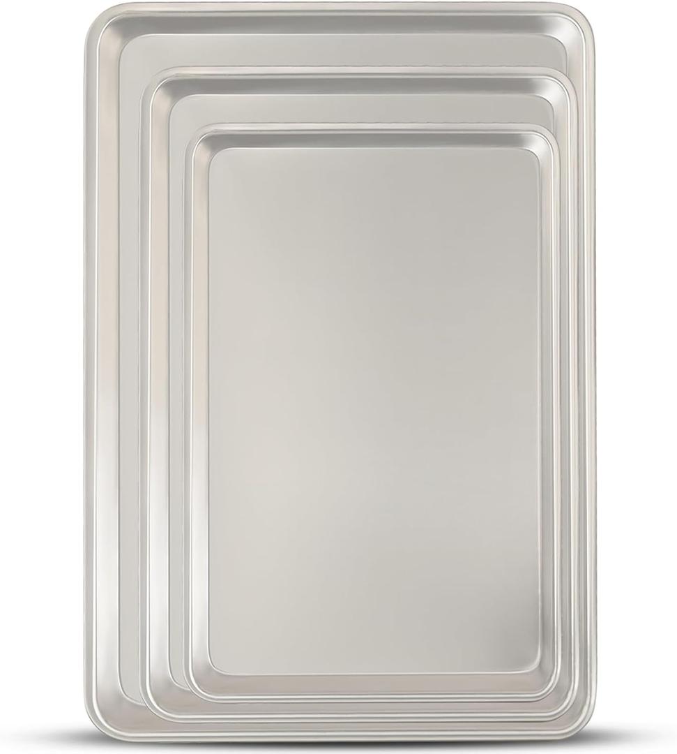 Baking Sheet Pan Set of 3, Commercial Quality Aluminum Cookie Sheets for Oven, Umite Chef Warp Resistant Baker's Half/Quarter/Jelly Roll Pans, Thick Cookie Tray Pans for Baking, Roasting