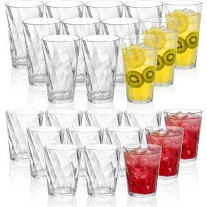 LemonRoad 24 Plastic Drinking Glasses Set Reusable 20oz Plastic Highball Drinking Glasses & 13.5oz Water Cup Collin Whiskey Cup Stackable Tumbler Drinkware for Smoothie, Coffee, Cocktail (Clear)