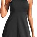 American Trends One Piece Swim Dress for Women Swimsuits Tummy Control Modest Bathing Suits Ribbed Swim Skirt (Black, XL)