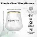 BESTSTAR 72 Pcs 12 oz Plastic Clear Gold Rim Ribbed Wine Glasses, Origami Ripple Disposable Champagne Glasses Elegant Whiskey Glasses Ideal for Weddings, Bars, Christmas, Pool Party, Daily Use