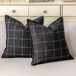 CARRIE HOME Black and White Plaid Boho Throw Pillow Covers 18x18 Set of 2, Modern Farmhouse Buffalo Checkered Decorative Linen Pillow Cover, Black Boho Living Room Decor for Couch and Bed