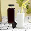  Encheng Beverages Drinking Bottles 12oz,Glass Water Botttle with Lids, Octagonal Vintage 350ml, Juice Bottles for Storage Tea,Kombucha,Milk Smoothies Jars 20Pack