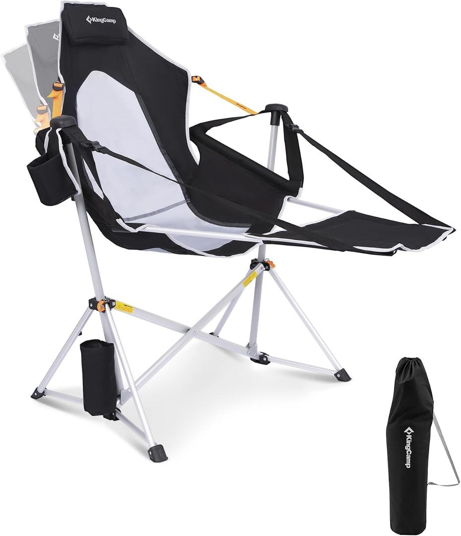 KingCamp Hammock Chair with Footrest Heavy Duty Swinging Rocking Camping Chairs for Adults up to 400lbs, Folding Portable Oversized Rocker with Cup Holder & Pillow for Outdoor Beach Lawn RV Sports