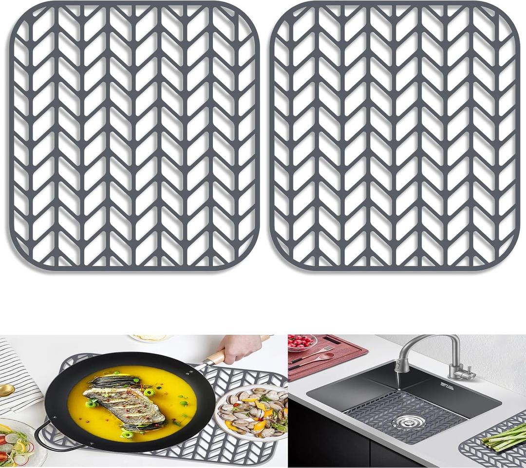 AWOKE Sink Protectors for Kitchen Sink - 12.25" x 11.5" Sink Mat - Heat-resistant Easy-clean Silicone Sink Mat - for Protection of Stainless Steel Sink Pack of 2