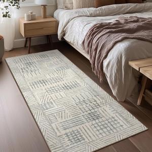 Area Rug 2x6 Abstract Geometric Textured Brushstroke - Neutral Gray & Light Blue Modern Minimalist Hallway Runner Rug, Decorative Carpet for Living Room Bedroom Home Decor