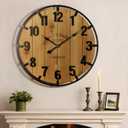 Vantic Farmhouse 30 Inch Extra Large Decorative Wall Clock with Metal Circlee, Oversized Wood Wall Clock with Large Arabic Numeral for Living Room, Bedrooms and Offices, Silent and Battery Operated (Brown)