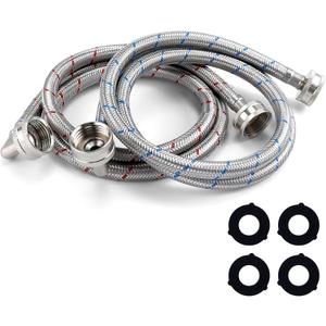 4FT Premium Stainless Steel Washer Hoses with 90 Degree Elbow