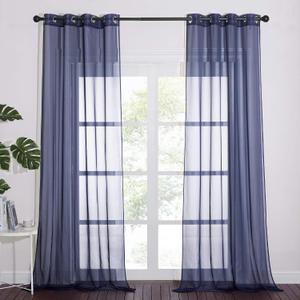 NICETOWN Sheer Voile Curtain Panels - Transparent Grommet Top Sheer Window Treatment Curtains for Living Room (W54 x L96 Inches, Dark Blue, 2 Pieces)