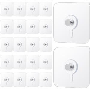 20 Counts Nail Free Picture Hangers Nail Free Wall Hangers Self Adhesive Hooks Sticky Screw Wall Hook Clear Waterproof Oilproof for Picture Hanging Kitchen Bathroom Office Photo Frame