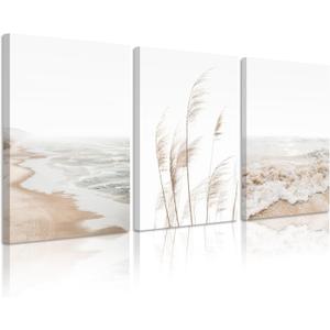 Beach Wall Art Boho Prints Coastal Canvas Wall Art Beach Pictures Pampas Grass Ocean Poster Plant Landscape Scene Artwork for Living Room Bedroom Decor 24x36x3 Inch Wrapped Canvas (36L" x 24W")