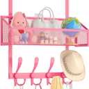 Kaiferty Over The Door Hooks Organizer, Coat Rack Over The Door Storage Hanger Towel Rack, Back of Door Storage Organizer for Bathroom,Bedroom,Kitchen,Office (Pink, 2-Tier)