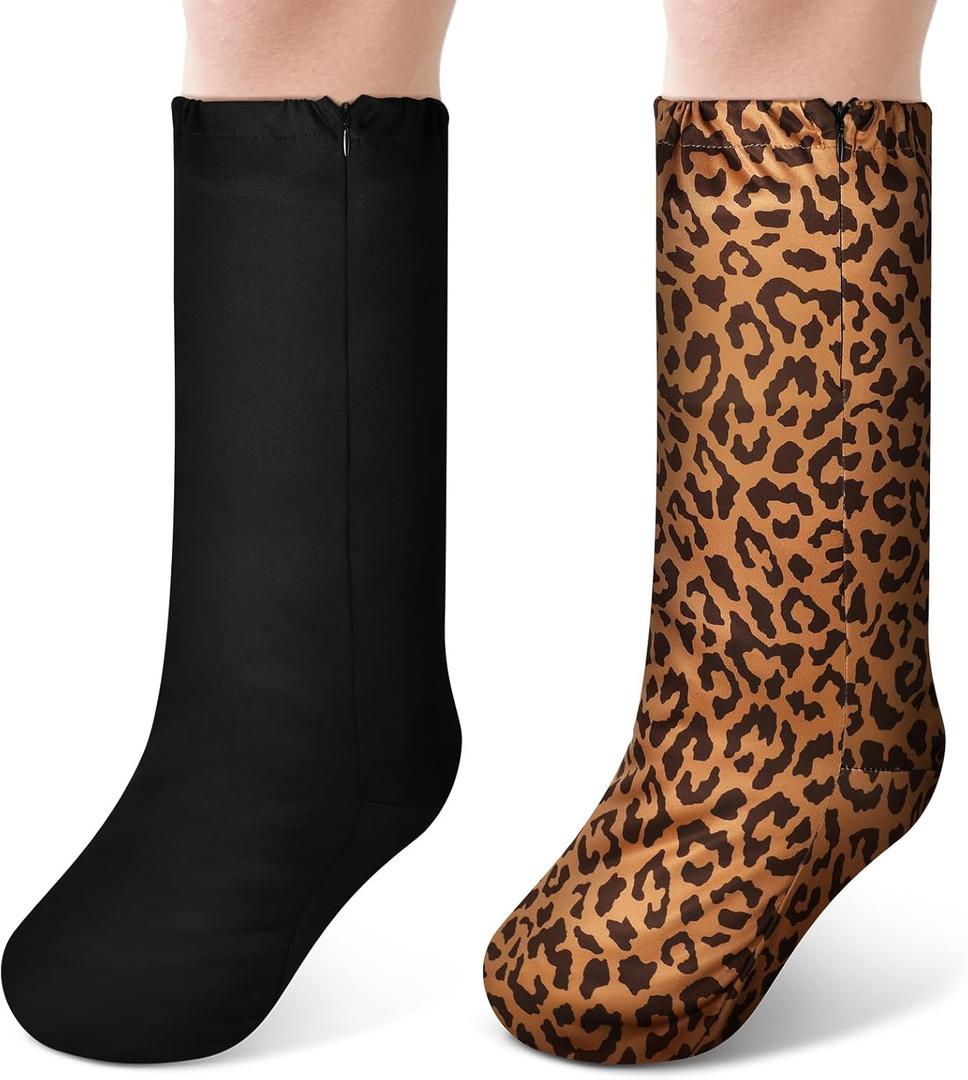 Boao 2 Pcs Leg Cast Cover, Medium Short Cast Sock Cover Below the Knee Leg Sleeve for Foot Men Women(Black, Cheetah)