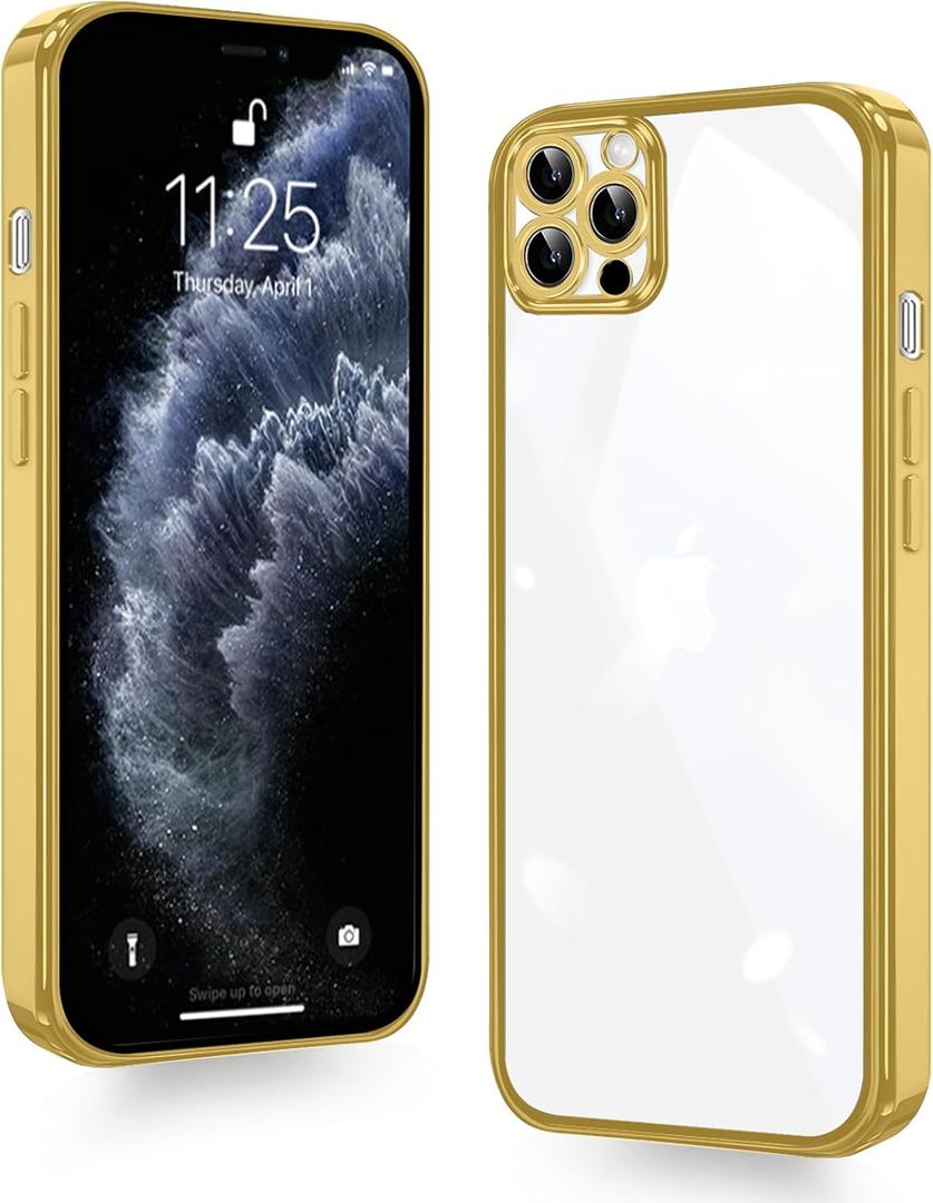 for iPhone 11 Pro Case Clear, Electroplating Protective Case, Thin Soft Transparent Protective Cover, Non-Yellowing Shockproof Military-Grade Protection Anti-Scratch Gold